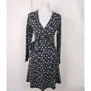 Toad & Co. Black Long Sleeve Wrap Dress Geo Print A-line Organic Womens Small